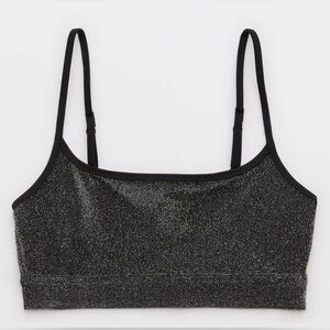 NWT Aerie Sparkle Straight Scoop Bikini Top in Black - Size L